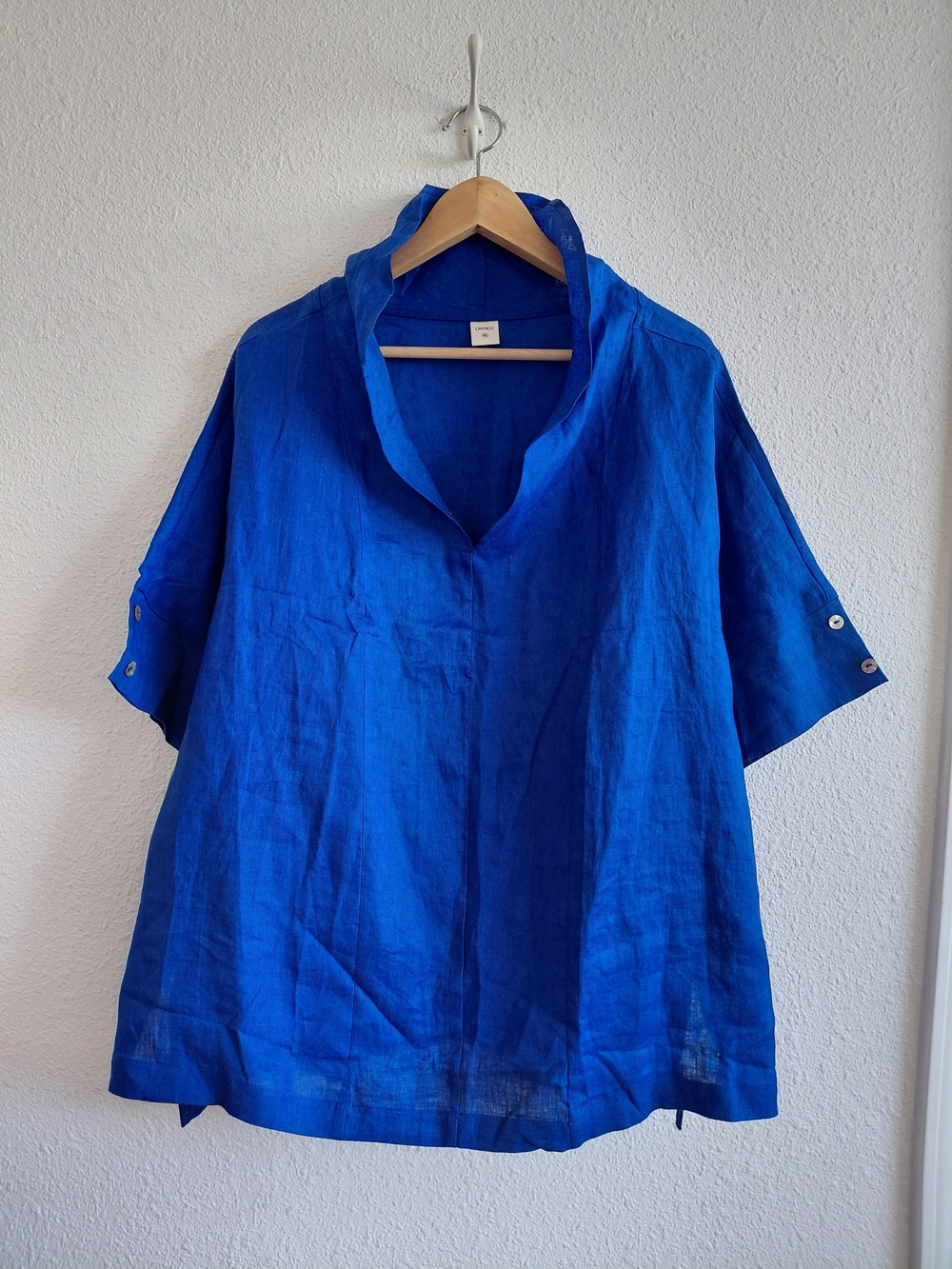 NWOT Lintico Womens Linen 100% Royal Blue Tunic Blouse